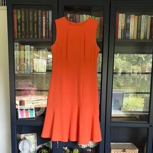 Calvin Klein Orange A-Line Midi Dress Crew Neck